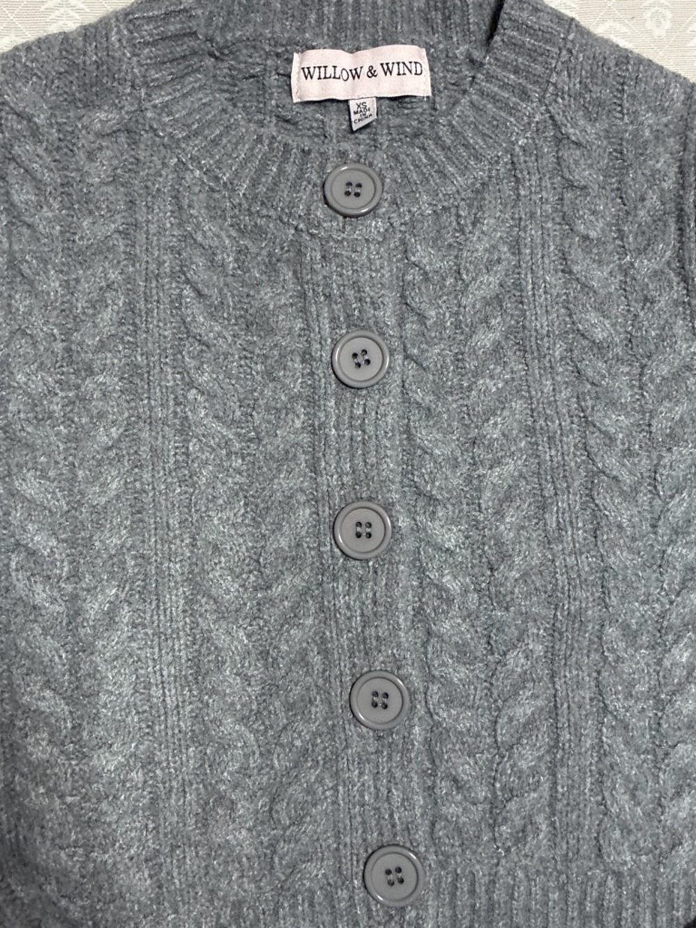 Women's Gray Cable Knit Button Cardigan Sweater